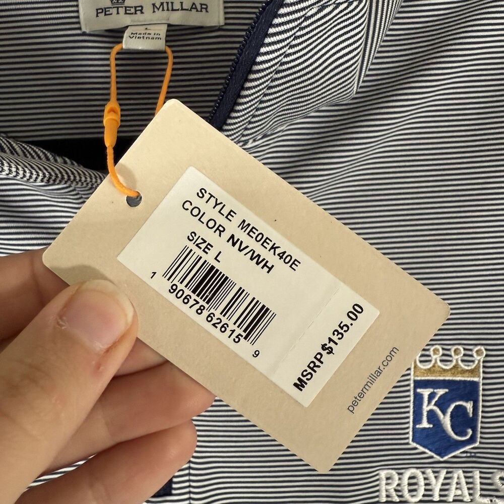 New Peter Millar Kansas City Royals Charity Sweater Men Large White Blue Striped - Picture 3 of 11